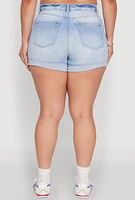 Womens Plus Size WAX High Waisted Distressed Shorts, Blue, Size 3X