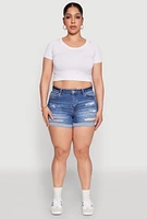Womens Plus WAX High Waisted Distressed Shorts, Blue,