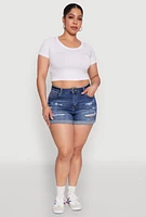 Womens Plus Size WAX High Waisted Distressed Shorts, Blue, Size 2X