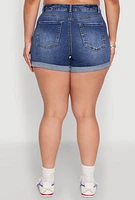 Womens Plus Size WAX High Waisted Distressed Shorts, Blue, Size 2X
