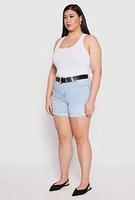 Womens Plus Size WAX Whiskered Distressed Denim Shorts, Blue, Size 2X