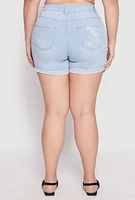 Womens Plus Size WAX Whiskered Distressed Denim Shorts, Blue, Size 2X