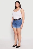 Womens Plus Size WAX Whiskered Distressed Denim Shorts, Blue, Size 2X