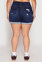 Womens Plus Size WAX Whiskered Distressed Denim Shorts, Blue, Size 2X