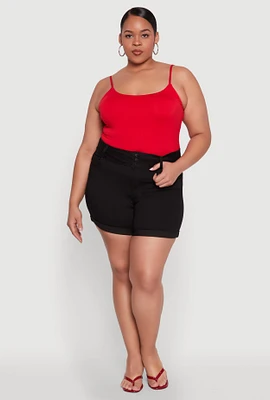 Womens Plus Size WAX Cuffed High Waisted Shorts, Black, Size 2X