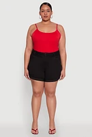 Womens Plus Size WAX Cuffed High Waisted Shorts, Black, Size 2X