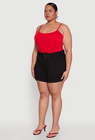 Womens Plus Size WAX Cuffed High Waisted Shorts, Black, Size 2X