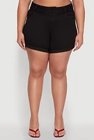 Womens Plus Size WAX Cuffed High Waisted Shorts, Black, Size 2X
