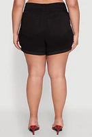 Womens Plus Size WAX Cuffed High Waisted Shorts, Black, Size 2X