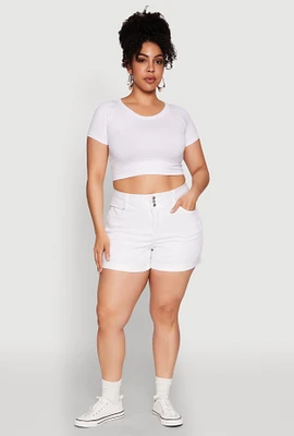 Womens Plus Size WAX Cuffed High Waisted Shorts, White, Size 3X
