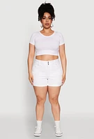 Womens Plus Size WAX Cuffed High Waisted Shorts, White, Size 3X