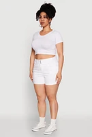 Womens Plus Size WAX Cuffed High Waisted Shorts, White, Size 3X