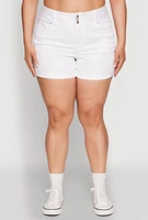Womens Plus Size WAX Cuffed High Waisted Shorts, White, Size 3X