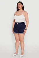 Womens Plus WAX Cuffed High Waisted Shorts, Blue,