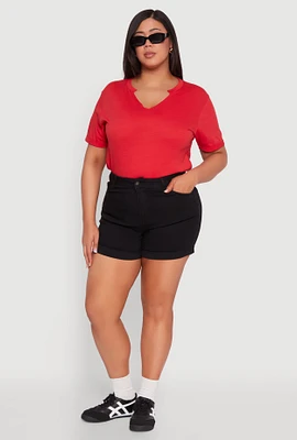 Womens Plus Size WAX Fixed Cuff Denim Shorts, Blue, Size 3X