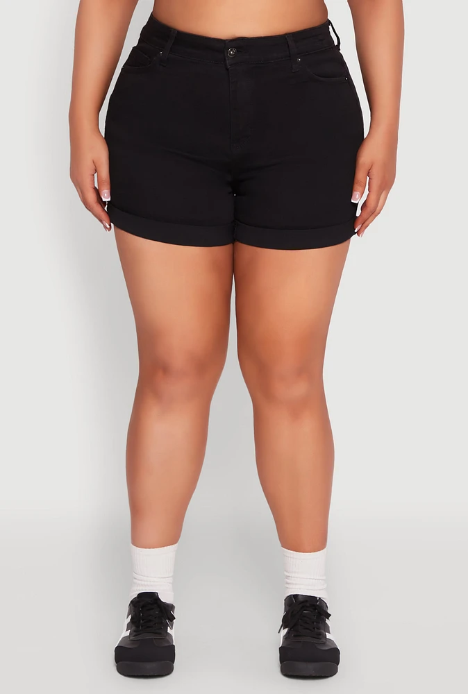 Womens Plus WAX Fixed Cuff Denim Shorts, 1X