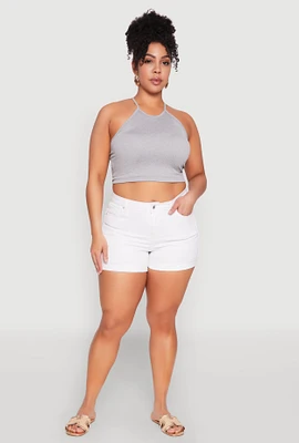 Womens Plus Size WAX Fixed Cuff Denim Shorts, White, Size 3X