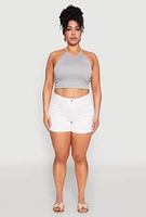 Womens Plus Size WAX Fixed Cuff Denim Shorts, White, Size 3X