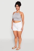 Womens Plus Size WAX Fixed Cuff Denim Shorts, White, Size 3X