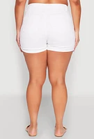 Womens Plus Size WAX Fixed Cuff Denim Shorts, White, Size 3X