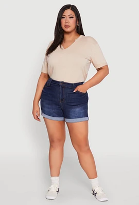 Womens Plus Size WAX Fixed Cuff Denim Shorts, Blue, Size 1X