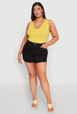 Womens Plus WAX High Waisted Cargo Shorts,
