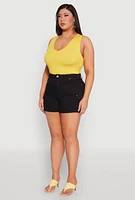 Womens Plus WAX High Waisted Cargo Shorts,