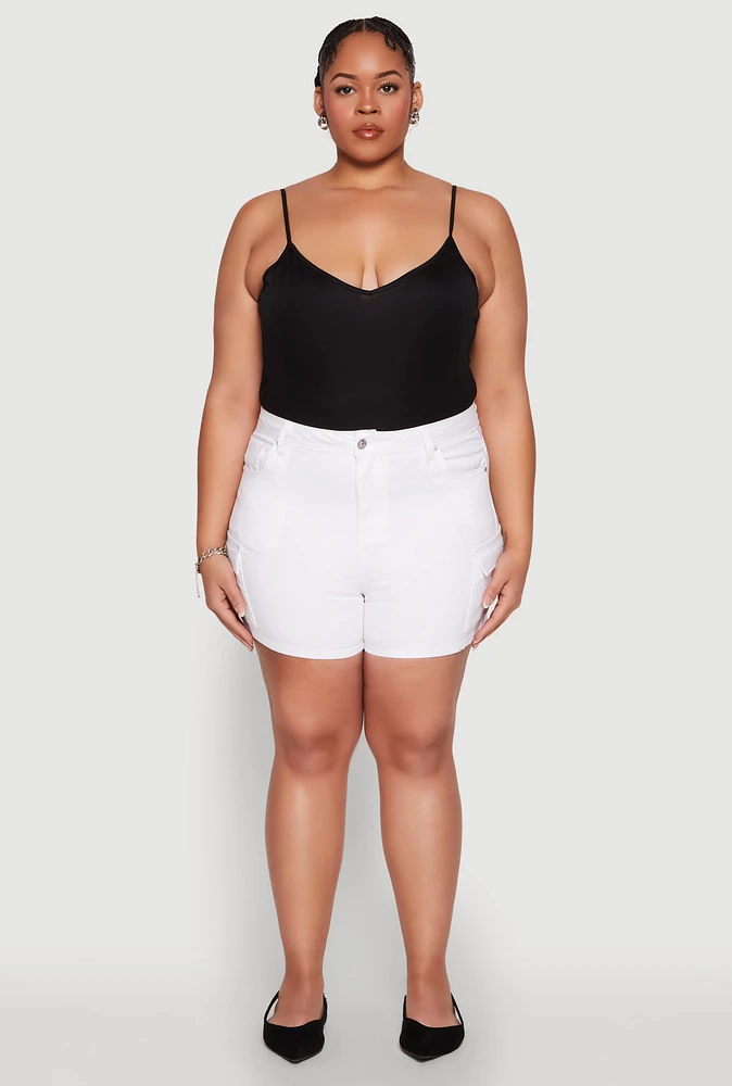 Womens Plus Size WAX High Waisted Cargo Shorts, White, Size 1X