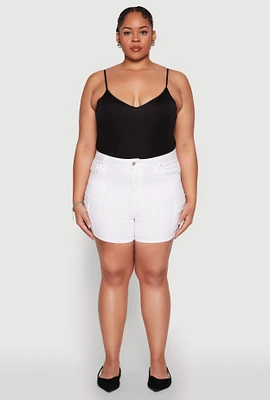 Womens Plus Size WAX High Waisted Cargo Shorts, White, Size 1X