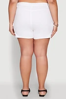 Womens Plus Size WAX High Waisted Cargo Shorts, White, Size 1X