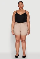Womens Plus Size WAX High Waisted Cargo Shorts, Beige, Size 1X
