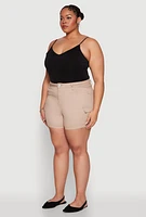 Womens Plus Size WAX High Waisted Cargo Shorts, Beige, Size 1X