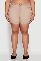 Womens Plus Size WAX High Waisted Cargo Shorts, Beige, Size 1X