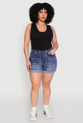 Womens Plus Size WAX High Waisted Whiskered Denim Shorts, Blue, Size 2X