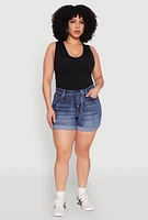 Womens Plus Size WAX High Waisted Whiskered Denim Shorts, Blue, Size 2X