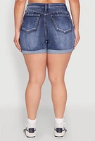 Womens Plus Size WAX High Waisted Whiskered Denim Shorts, Blue, Size 2X