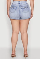 Womens Plus WAX Denim Whiskered Shorts, Blue,