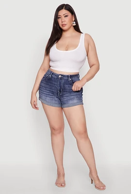 Womens Plus Size WAX Denim Whiskered Shorts, Blue, Size 3X