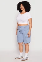 Womens Plus Denim Cargo Skater Shorts, Blue,