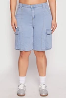 Womens Plus Denim Cargo Skater Shorts, Blue,