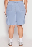 Womens Plus Size Denim Cargo Skater Shorts, Blue, Size 2X