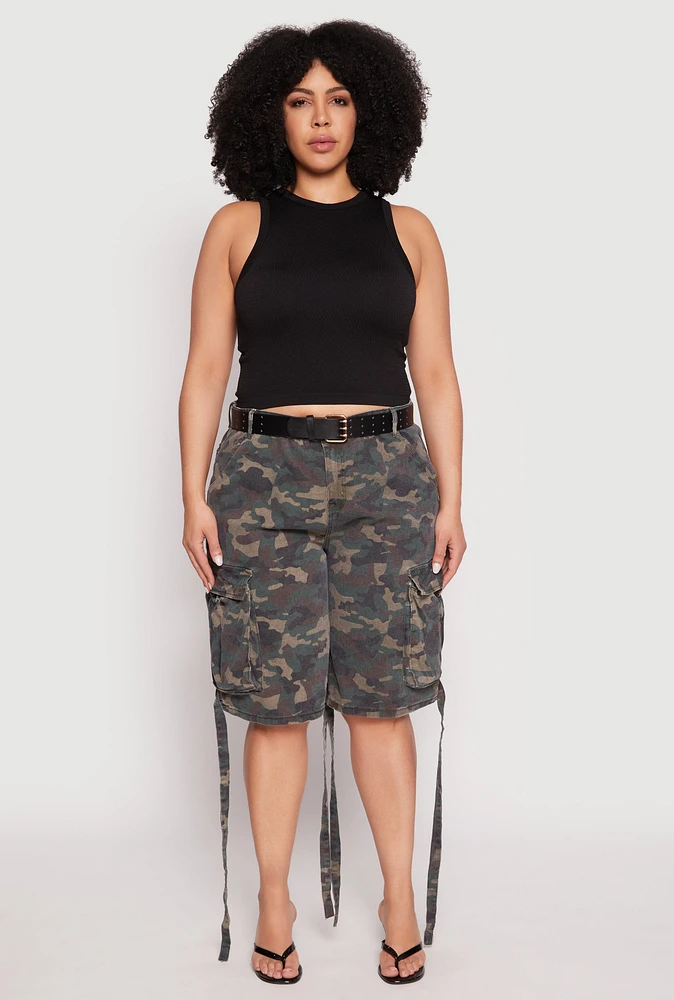 Womens Plus Size Cargo Skater Shorts, Green, Size 1X