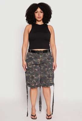 Womens Plus Size Cargo Skater Shorts, Green, Size 1X