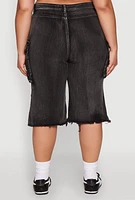 Womens Plus Daisy Frayed Hem Denim Cargo Shorts,