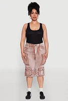 Womens Plus Daisy Frayed Hem Denim Cargo Shorts,
