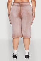Womens Plus Size Daisy Frayed Hem Denim Cargo Shorts, Brown, Size 2X