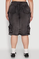 Womens Plus Size Daisy Denim Cargo Pocket Bermuda Shorts, Grey, Size 3X