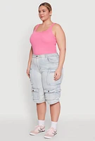 Womens Plus Size Daisy Denim Cargo Pocket Bermuda Shorts, Blue, Size 2X