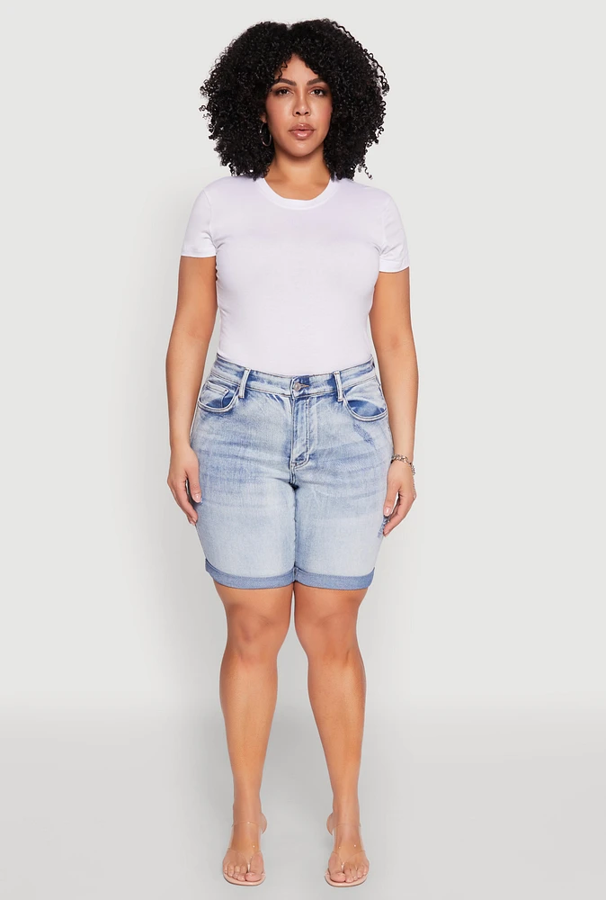 Womens Plus Size WAX Bermuda Denim Shorts, Blue, Size 2X