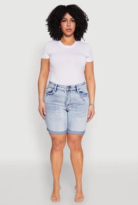 Womens Plus Size WAX Bermuda Denim Shorts, Blue, Size 2X